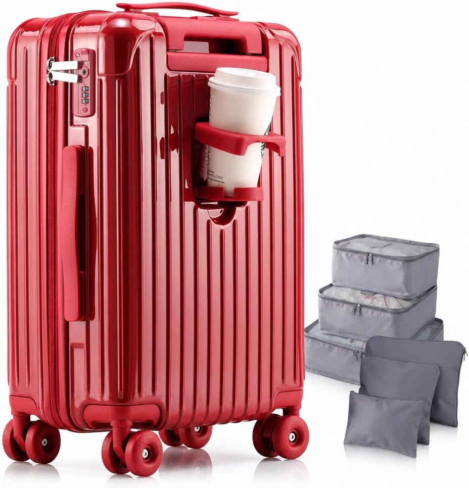 20" Hard Shell Carry On Luggage, Lightweight Suitcase with Wheels, Red | Amazon (US)