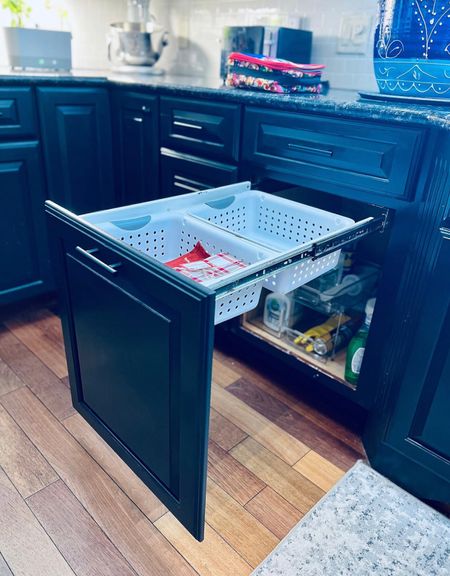 My hack on utilizing the trash can cabinets 😆 My husband has an extreme fear with trash in cabinets. #kitchen #organize #amazonfinds

#LTKhome #LTKfindsunder50