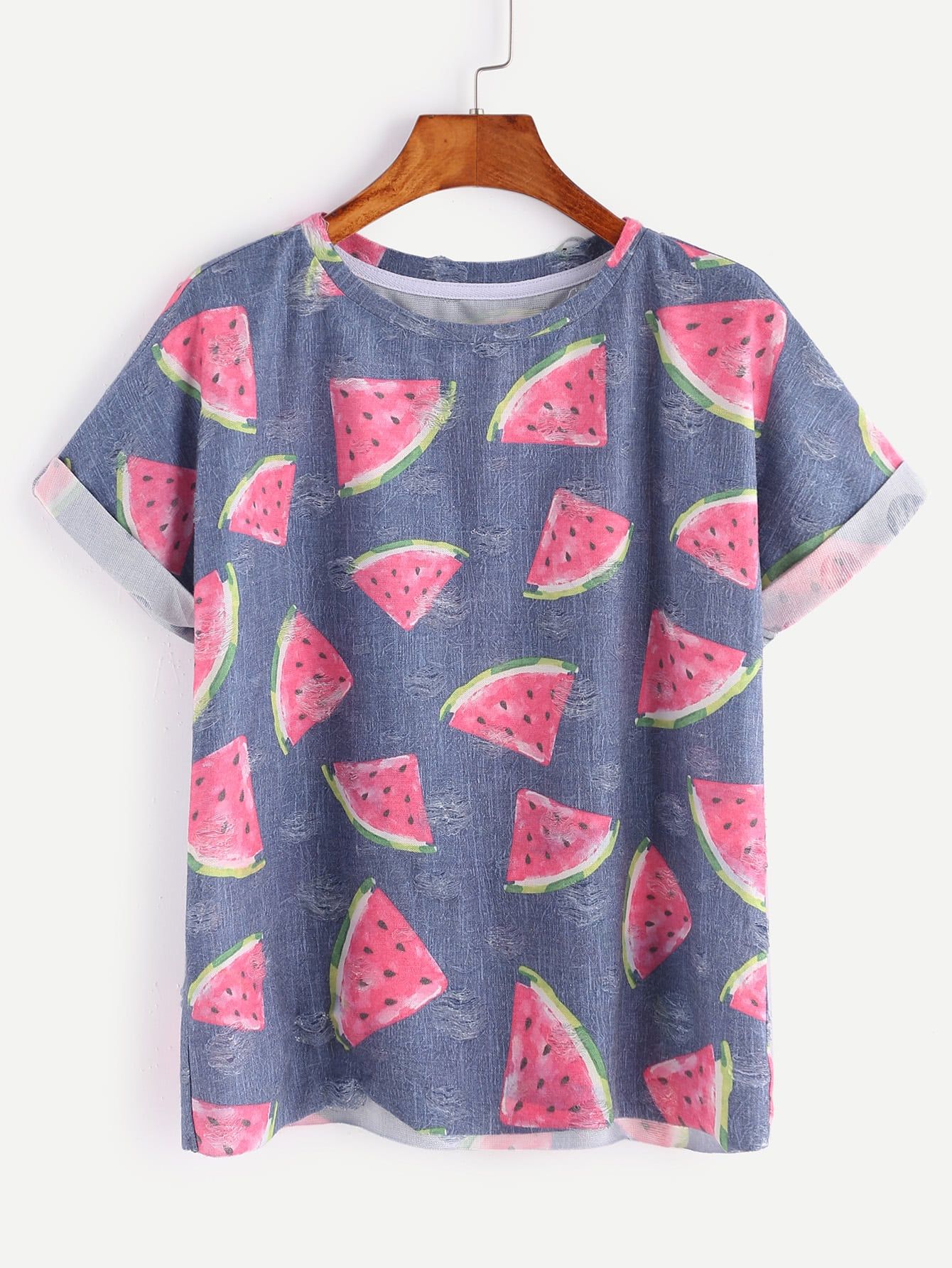 Blue Watermelon Print Short Sleeve T-shirt | Romwe