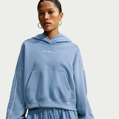Nike Women's Studio Fleece Medium Weight "Graphic Pack" Cropped Pullover Hoodie in Blue | IO9948-486 | Nike (US)