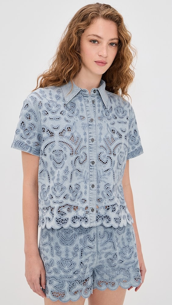 ALICE + OLIVIA Lane Denim Button Down Shirt | Shopbop | Shopbop