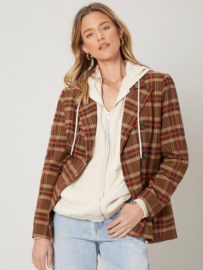 MOTF PREMIUM VISCOSE TARTAN RELAXED FIT BLAZER | SHEIN