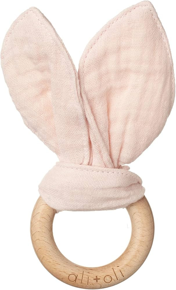 Ali+Oli Crinkle Bunny Ears Wooden Teethers for Babies (Pink) Bunny Ear Teething Ring, Wooden Toys... | Amazon (US)