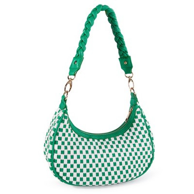Green Woven Hobo Handbag for Women, Vegan Leather Shoulder Purse with Zipper and Braided Strap | Target
