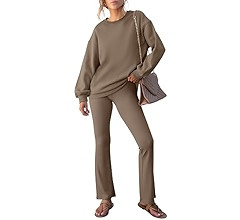 Amazon.com: ANRABESS Women 2 Piece Sweatsuits Lounge Set Oversized Fleece Crewneck Sweatshirts Fl... | Amazon (US)