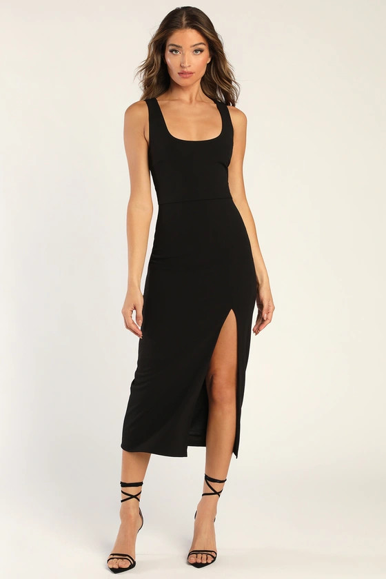 Sultry Elegance Black Cutout Bodycon Midi Dress | Lulus