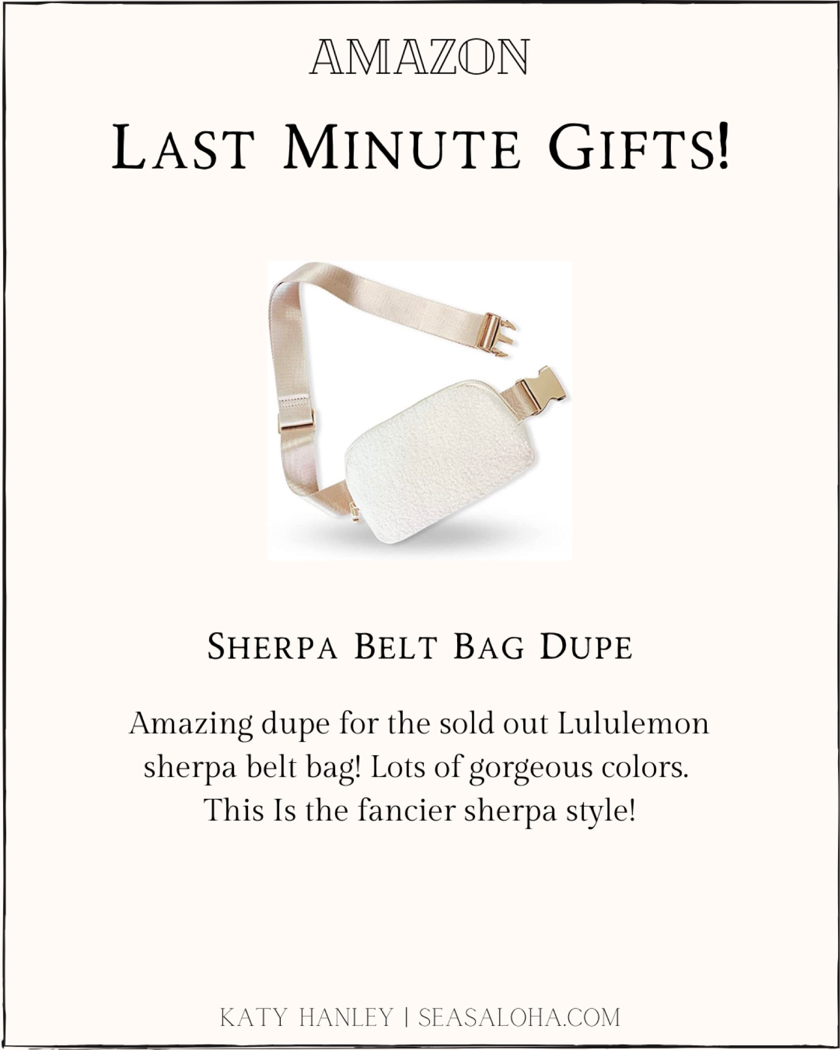 Sherpa belt bag. Lululemon belt bag dupe. Loungewear. Activewear. Gift guide. Gifts for her. Amazon fashion. 

#LTKitbag #LTKGiftGuide #LTKunder50
