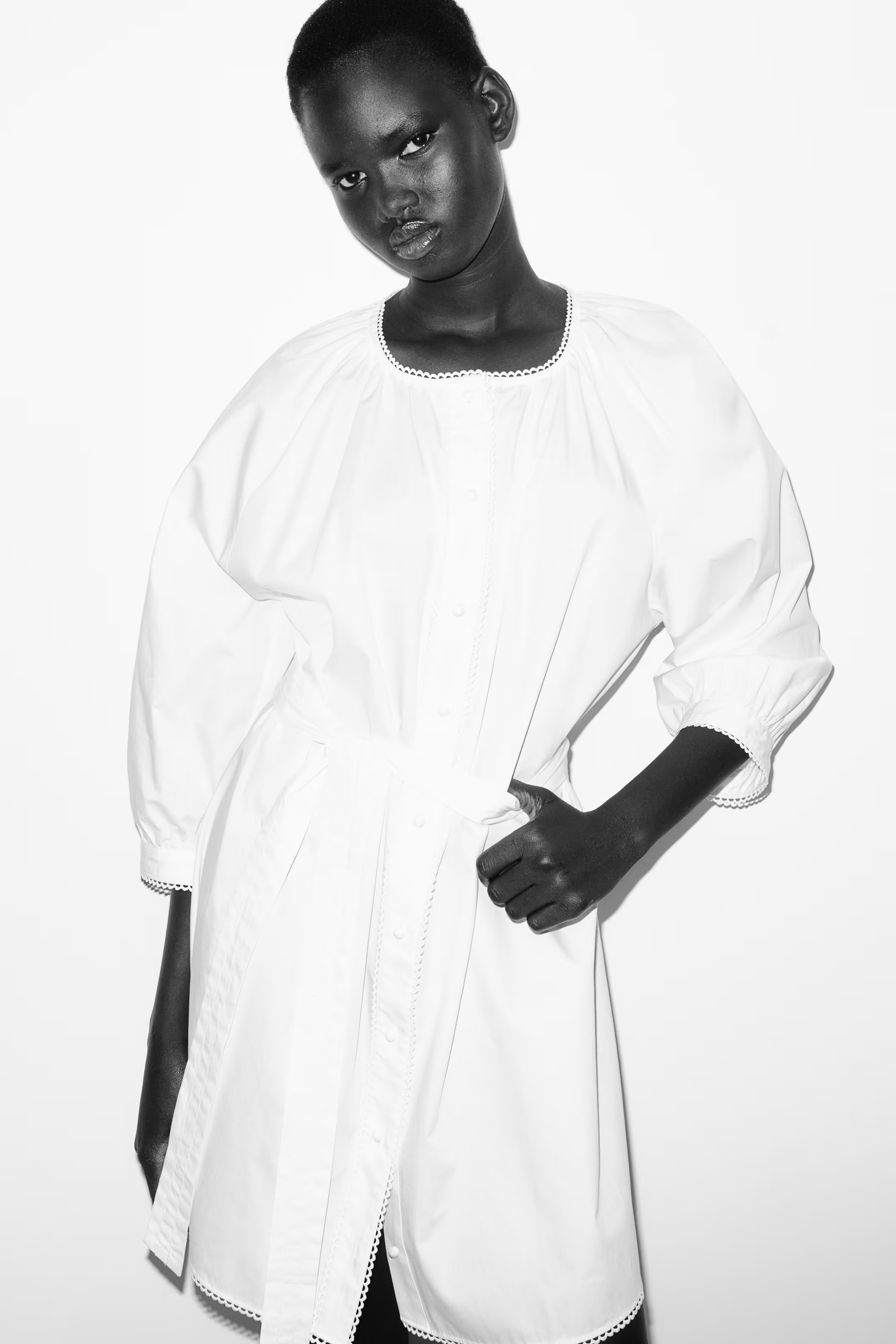 Picot-Trimmed Dress - White - Ladies | H&M US | H&M (US + CA)