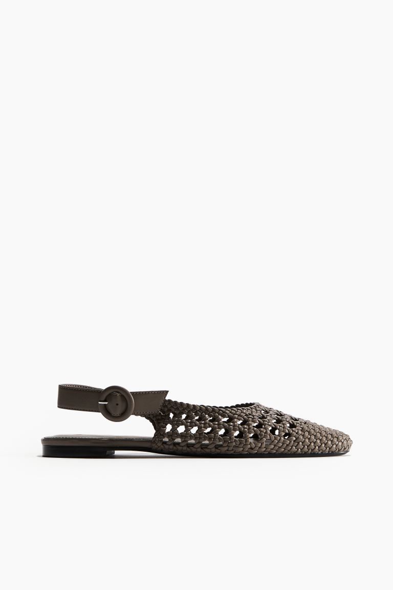 Braided slingbacks - Low heel - Dark greige - Ladies | H&M GB | H&M (UK, MY, IN, SG, PH, TW, HK)