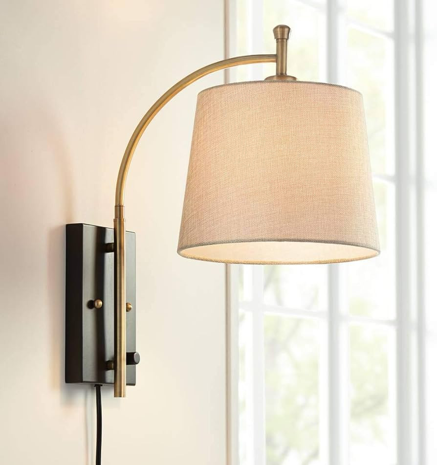 360 Lighting Chester Modern Swing Arm Wall Lamp Antique Brass Black Metal Plug-in Light Fixture D... | Amazon (US)