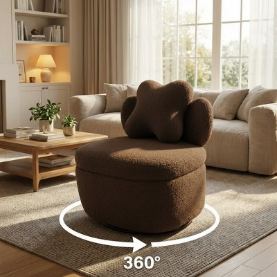 Coffee Brown Boucle Lounge Chair – Mid-Century Modern Swivel Barrel Armchair, Upholstered in Fleece, for Living Room | Target