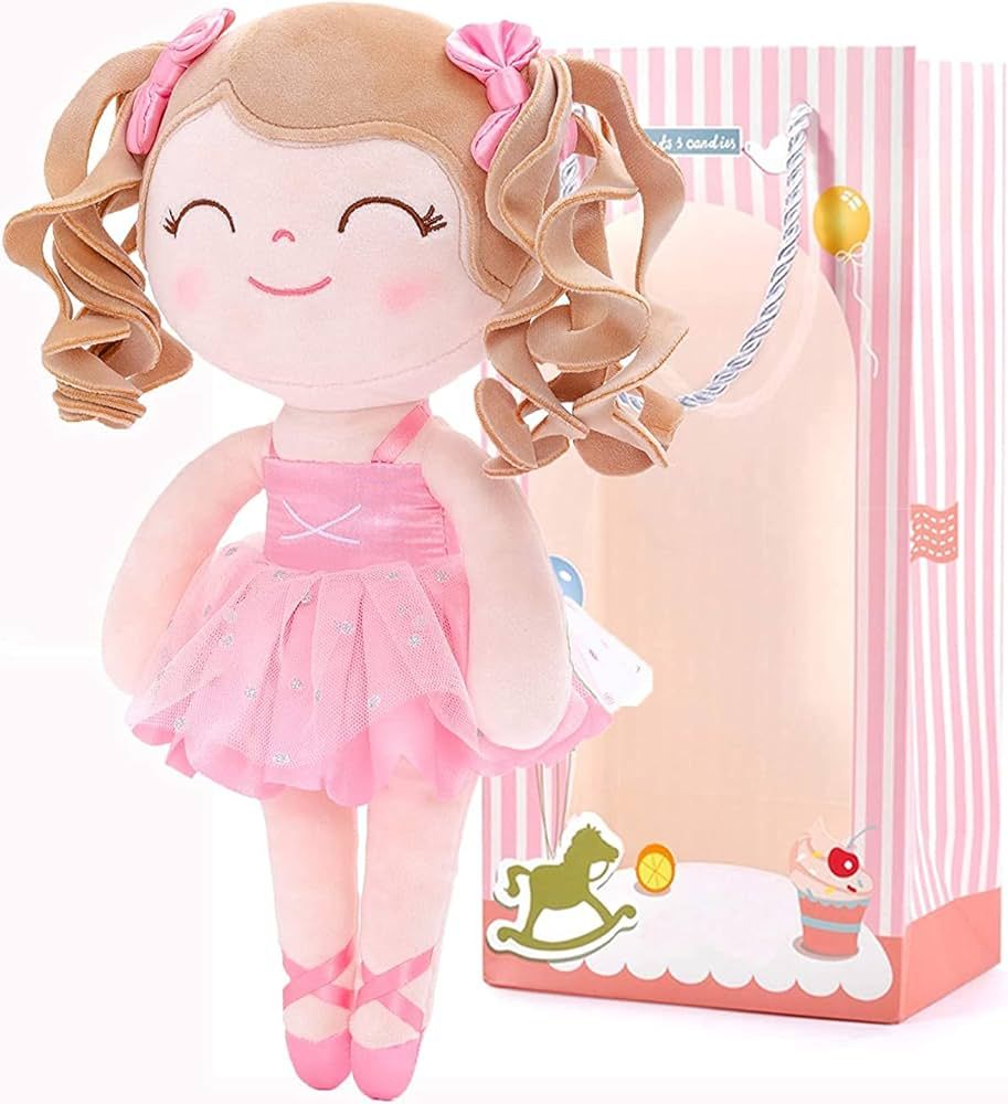 Gloveleya Baby Doll Gifts Plush Curly Hair Ballet Dolls Soft Girl Toys Pink 33CM | Amazon (US)
