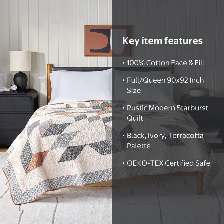 Better Homes & Gardens Starburst Patchwork Cotton Quilt, Full/Queen | Walmart (US)