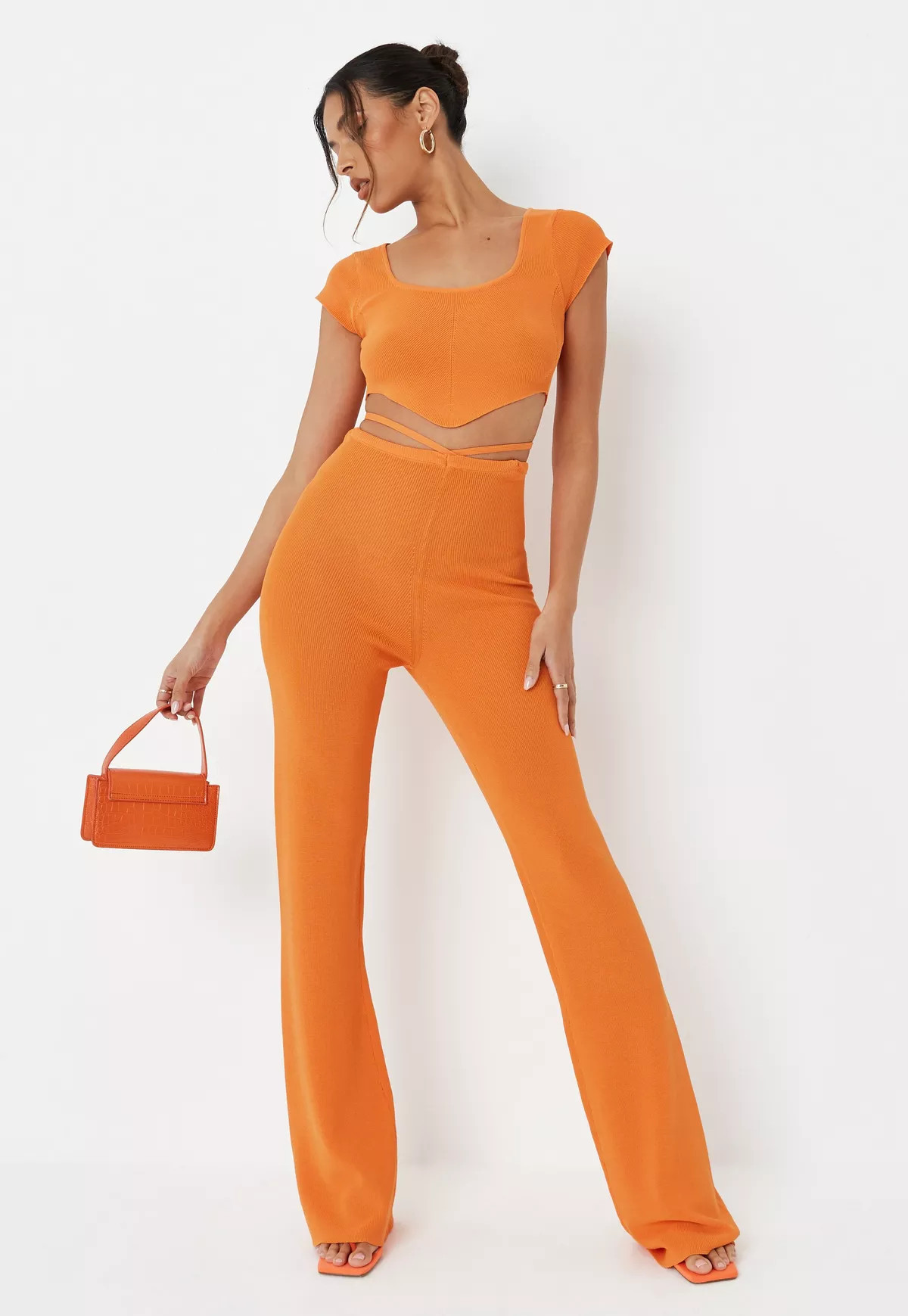 Orange Co Ord Flare Knit Beach Pants | Missguided (US & CA)