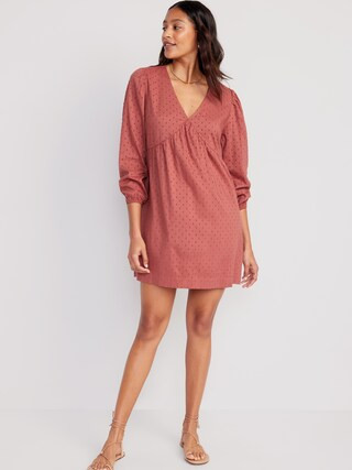 Long-Sleeve V-Neck Clip-Dot Mini Swing Dress for Women | Old Navy (US)