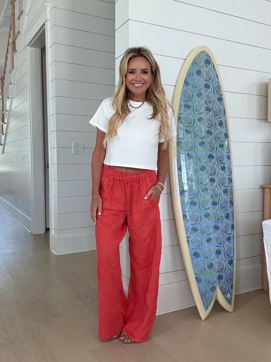 These Free People linen pants are the best! Paired them with a cute basic tee. Wearing a size XS in the pants and small in the top. Top 10 most loved of 2025!

#LTKootd #LTKSeasonal #LTKTravel