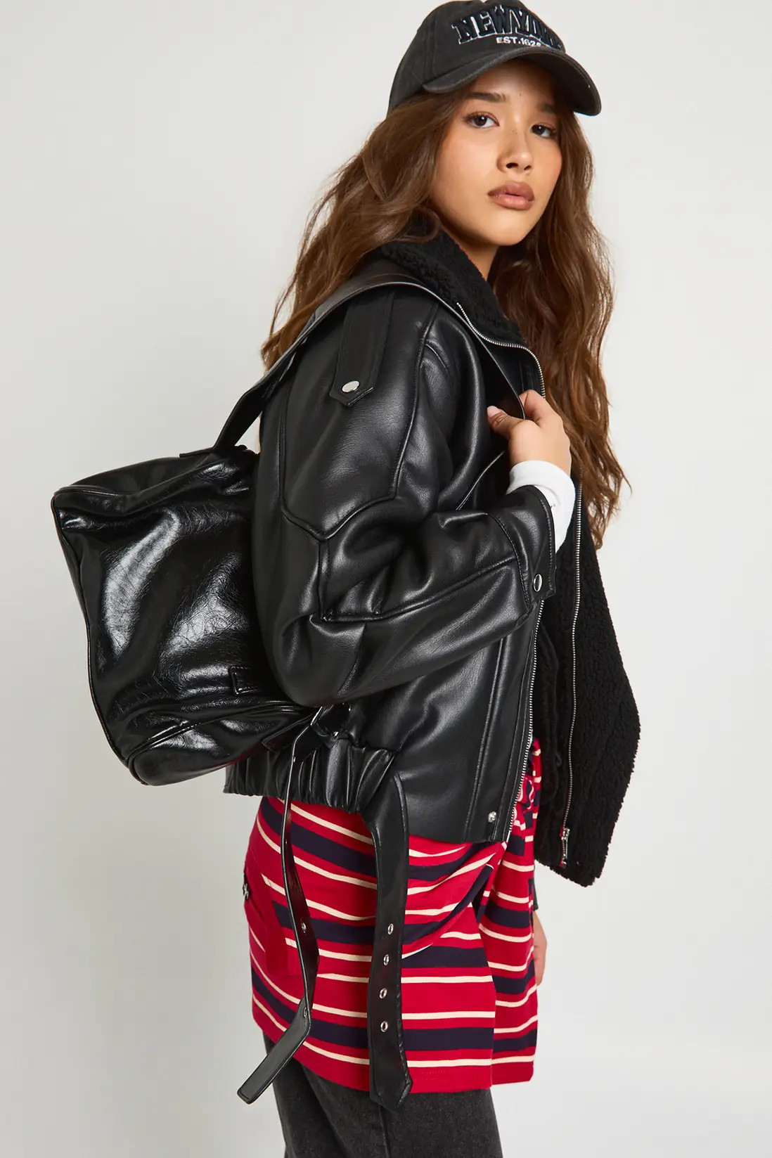 Borg Trim Faux Leather Bonded Aviator | boohoo (US & Canada)