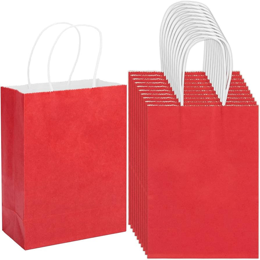 100 Pack 5.9x3.15x8.26 inch Small Red Gift Bags, Kraft Bags with Handles Bulk for Birthday Party ... | Amazon (US)