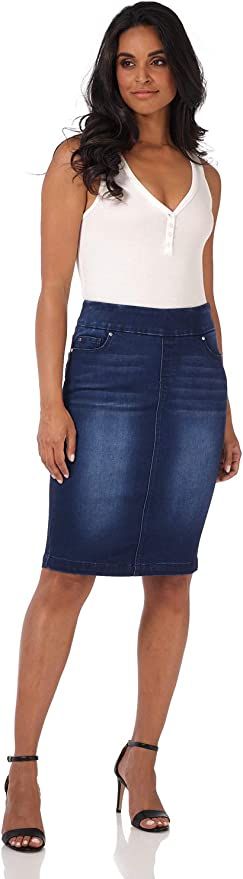 Rekucci Jeans Women's Ease into Comfort Pull-On Stretch Denim Skirt | Amazon (US)