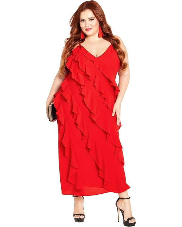 City Chic Women's Plus Size Waverly Dress, Fiery Red | Amazon (US)