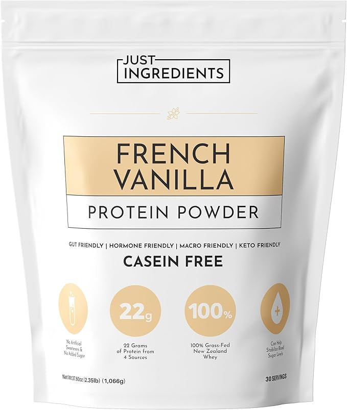 JUST INGREDIENTS French Vanilla Protein Powder – 30 Serving Bag – Grass-Fed Whey & Plant Prot... | Amazon (US)