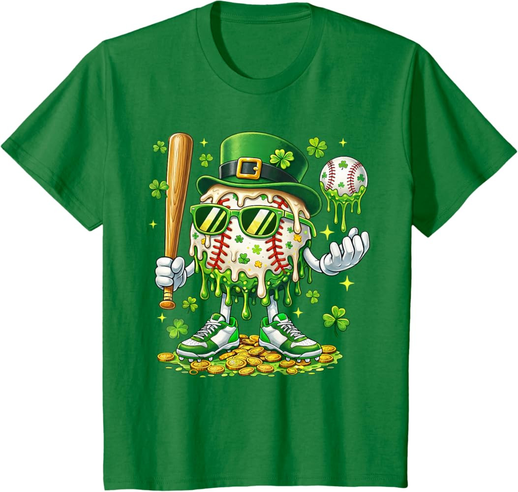 Baseball Drip Ice Cream Shamrock Youth Boy St Patricks Day T-Shirt | Amazon (US)