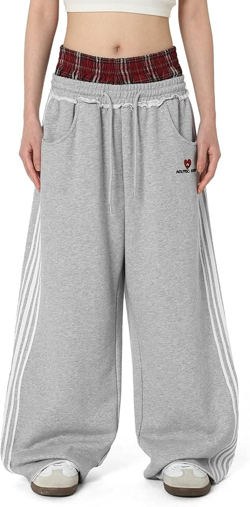 Aelfric Eden Baggy Wide Leg Sweatpants for Women Plaid Patchwork Sweat Pants Loose Long Pants wit... | Amazon (US)