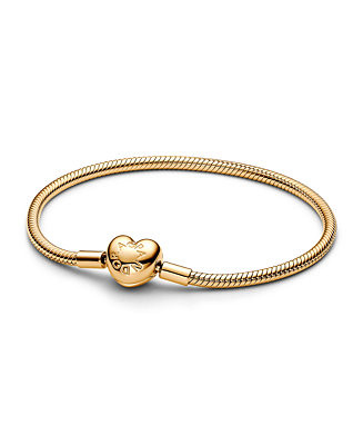 Pandora Gold-Plated Moments Heart Clasp Snake Chain Bracelet - Macy's | Macy's