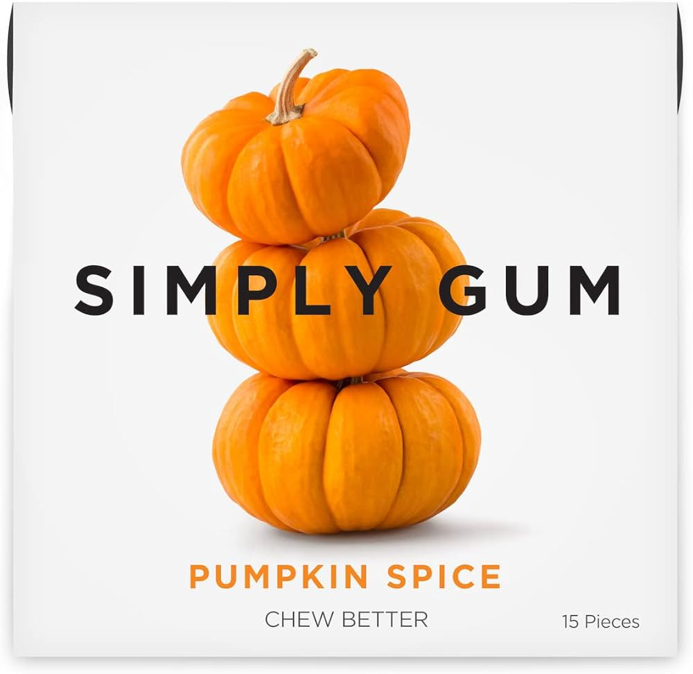 Simply Gum | Pumpkin Spice | Plant- Based Chewing Gum | Pack of Six (90 Pieces Total) | Synthetic... | Amazon (US)
