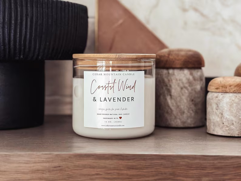 Three Wick Jar Candle, Highly Scented Soy Candle Infused With Essential Oils, Glass Jar, Bamboo L... | Etsy (US)