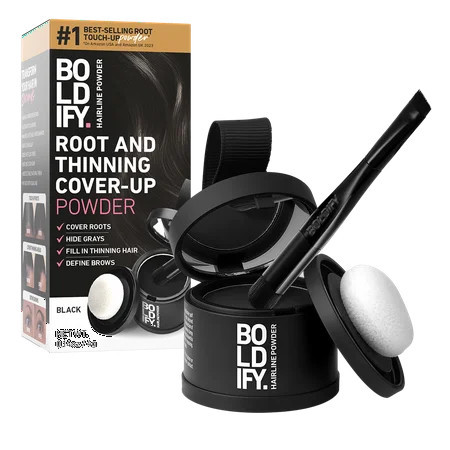 BOLDIFY Root Touch Up Powder with Brush Covers Thinning Hair & Grays Water-Resistant Black 4g | Walmart (US)