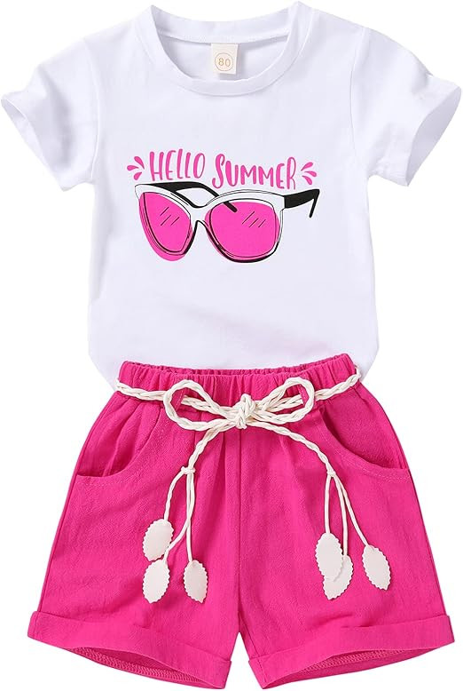 YOUNGER TREE Toddler Baby Girls Clothes Watermelon T-shirt + Linen Shorts with Belt Cute Summer S... | Amazon (US)