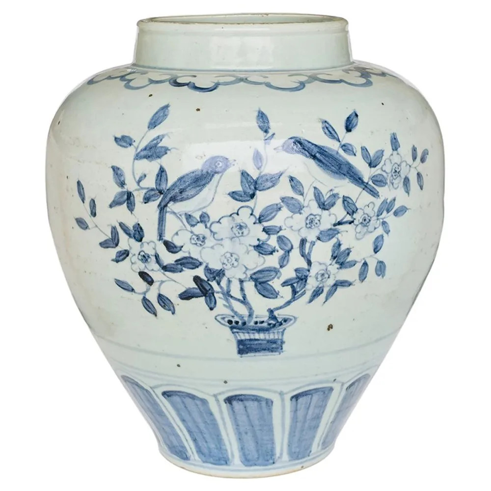 Lucette Traditional Blue Garden Open Top Porcelain Vase | Kathy Kuo Home