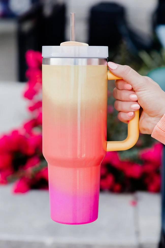 Sippin' Pretty Pink and Orange Ombre 40 oz Drink Tumbler With Lid And Straw DOORBUSTER | Pink Lily