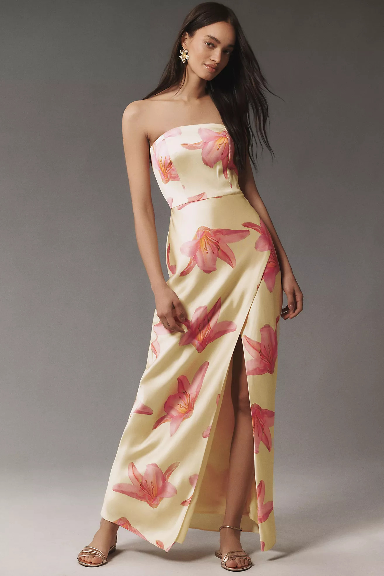 BHLDN Avianna Strapless Side-Slit Stretch Satin A-Line Maxi Dress | Anthropologie (US)
