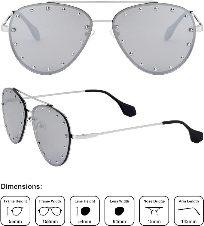 Brooklyn Rimless Oversized Studded Aviators Sunglasses Riveted Fashion Men Women AV-1672 | Amazon (US)