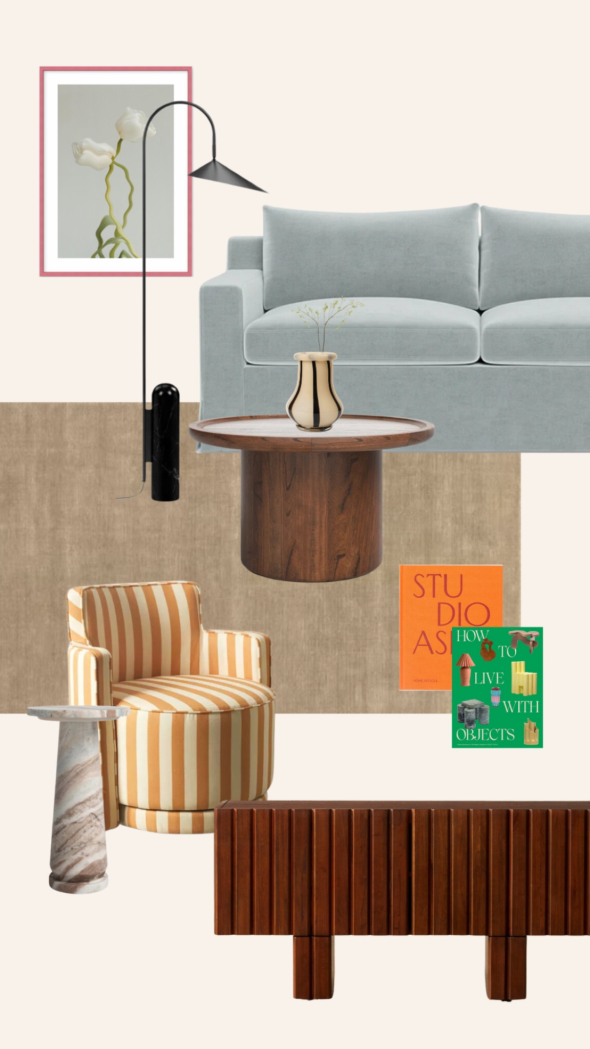 Modern colorful mature living room design.

Striped chair, blue velvet sofa, colorful coffee table books, modern black floor lamp, photography print, wood coffee table, nuetral rug, marble end table.

#LTKHome #LTKStyleTip