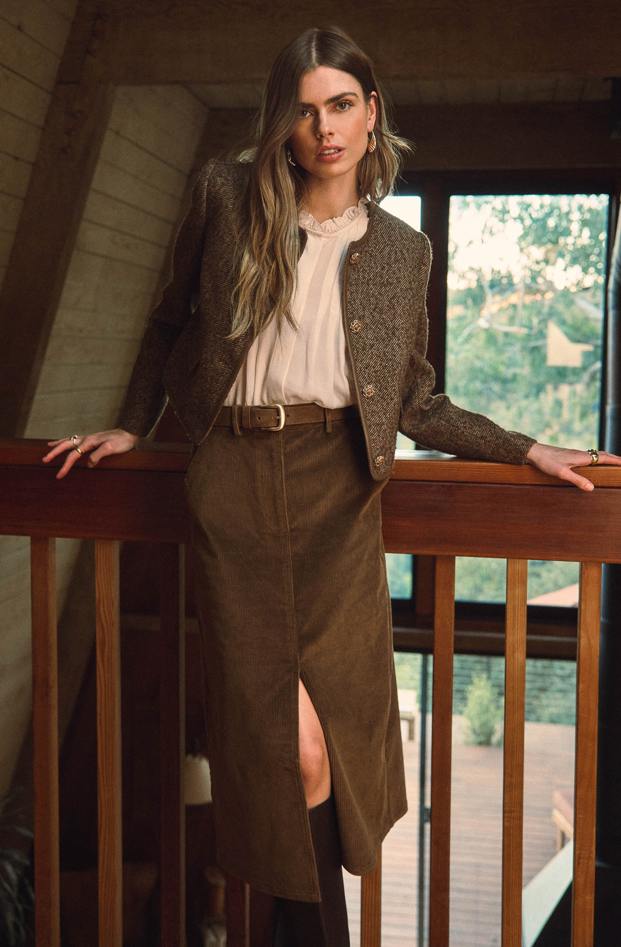 Rielle Corduroy Pencil Skirt - Brown / XS | ASTR The Label (US)