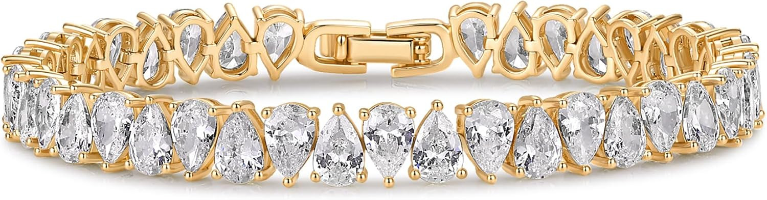 PAVOI 14K Gold Plated Tennis Bracelets for Women, Bridal Pear CZ Bracelet | Amazon (US)