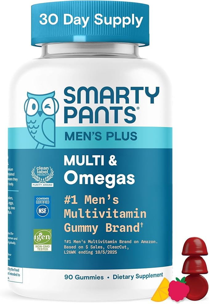 Amazon.com: SmartyPants Men's Multivitamin Gummies with Omega 3 DHA/EPA, Methylfolate, Vitamin D3... | Amazon (US)