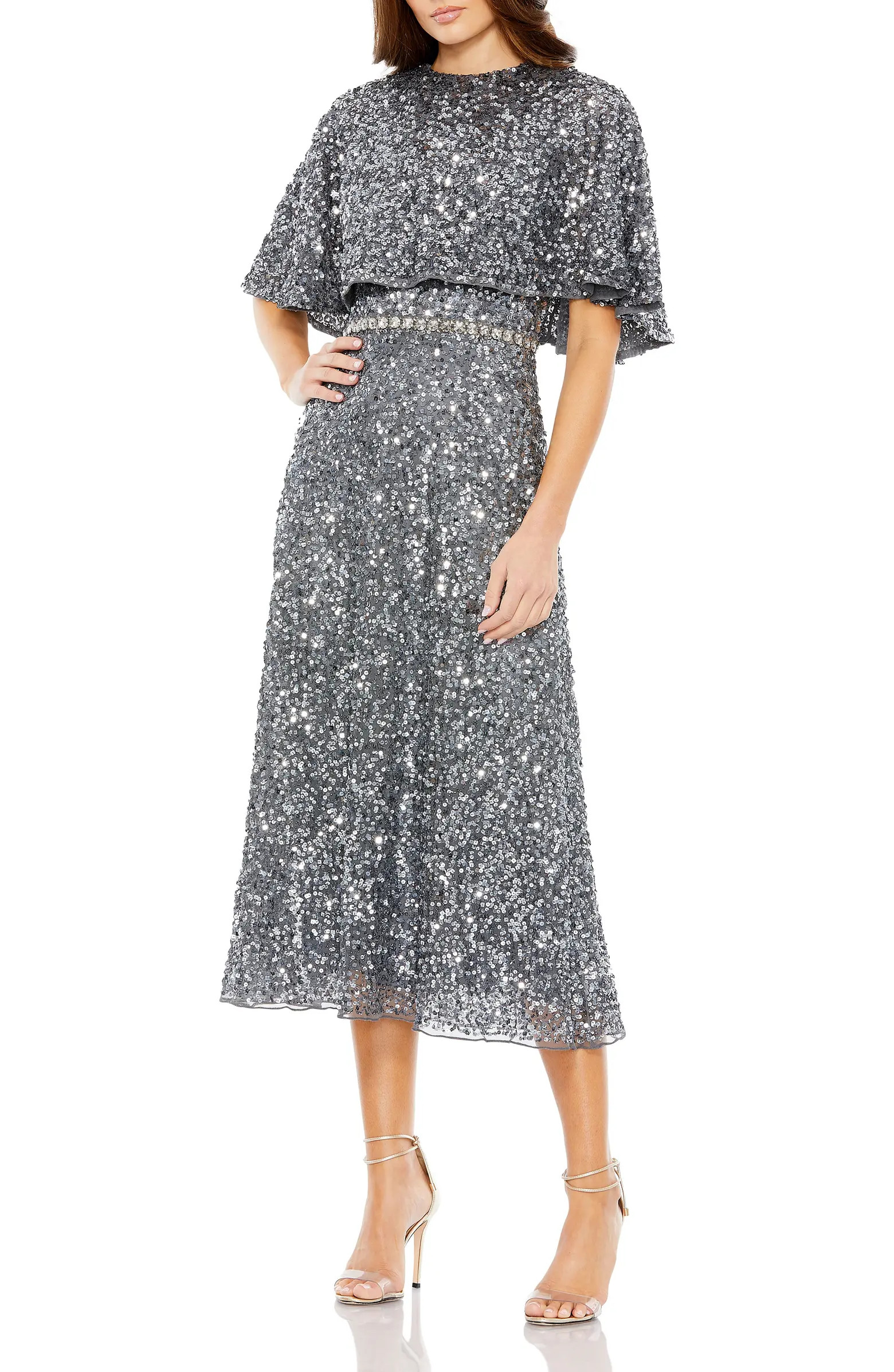 Women's Embellished Cape High Neck Midi Dress | Nordstrom
