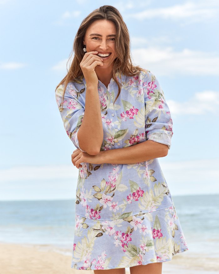 Coastalina Orchid Dreams Flounce Linen Shirt Dress | Tommy Bahama