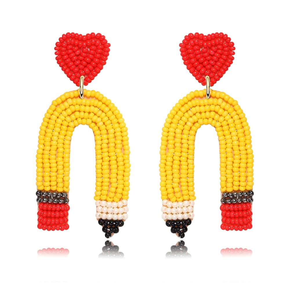 Beaded Teacher Earrings Pencil Earrings Teacher Earrings for Women Girls Handmade Funny Pencil Dr... | Amazon (US)