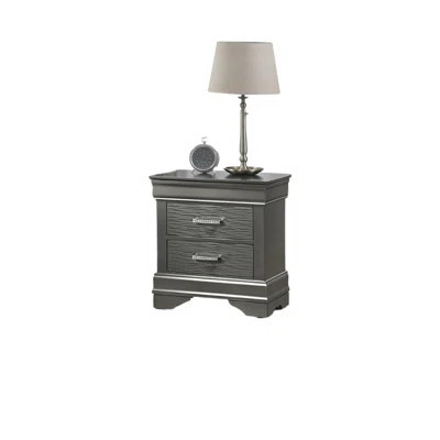 Contemporary Grey Bedside Table With Elegant Handles - Bedroom Wooden Nightstand In 2 Drawers | Wayfair North America