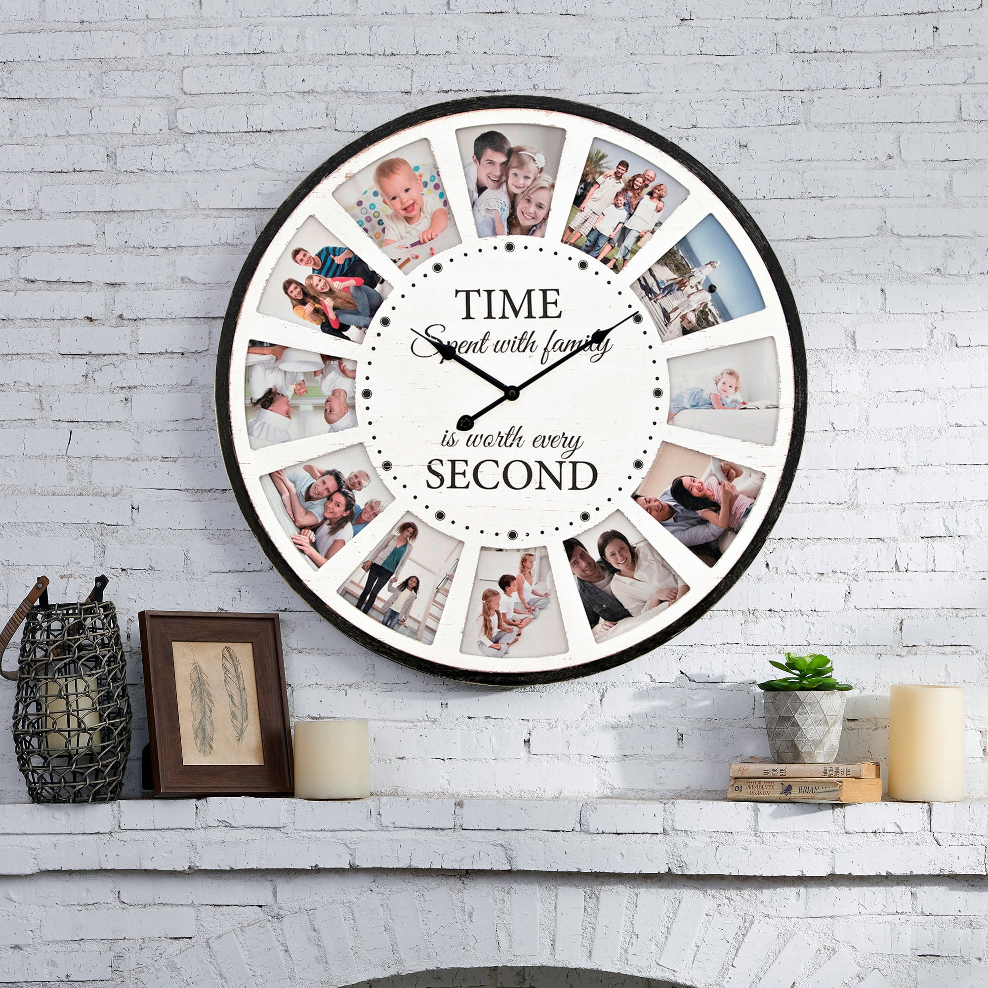 12 Photo Collage Family Quote Wood Wall Clock, Rustic Farmhouse Wall Clock, Large Oversized Wall ... | Walmart (US)