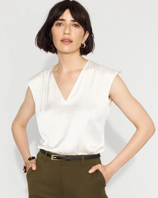 Women's Satin V-Neck Shell in White size Medium | White House Black Market, Work Tops | White House Black Market