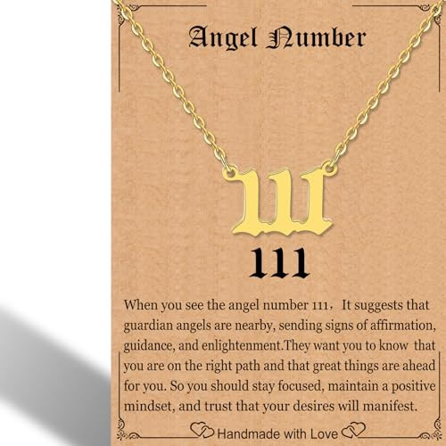 RWQIAN Angel Number Gold 111 Necklace For Women,Dainty Gold Plated Number 111 Pendant Choker Chain Numerology Jewelry Necklace Gifts for Women Girls | Amazon (US)