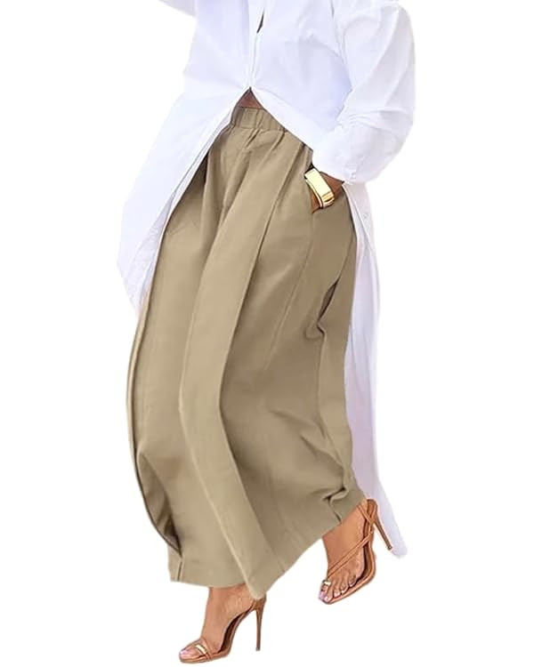 UOOZEE Women's 100% Cotton Elastic High Waisted Pants Loose Fit Wide Leg Pleated Fall Winter Pala... | Amazon (US)