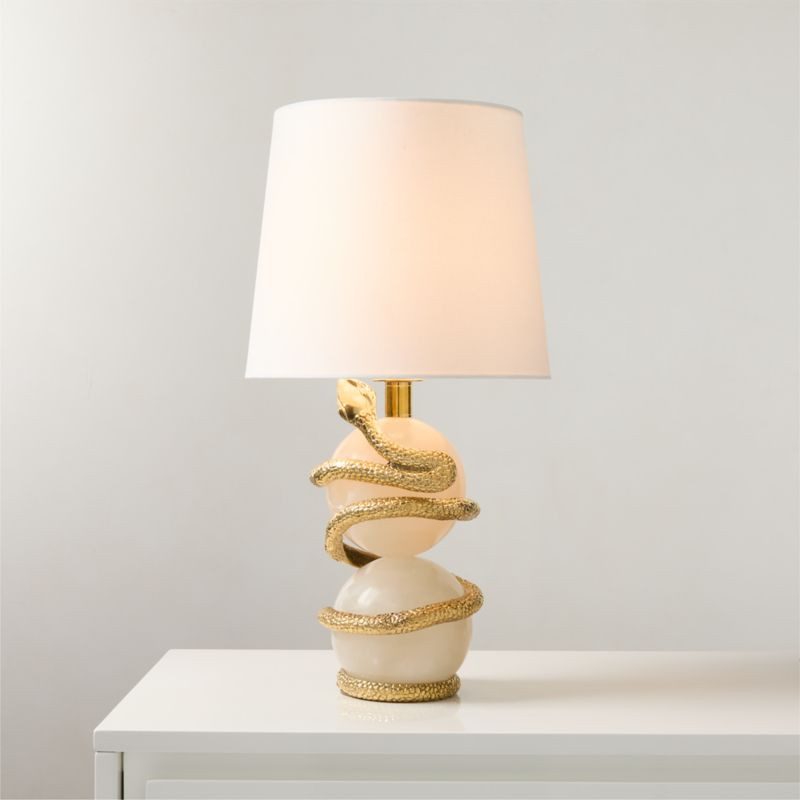 Tiger Snake White Alabaster Table Lamp with Cotton Shade | CB2 | CB2