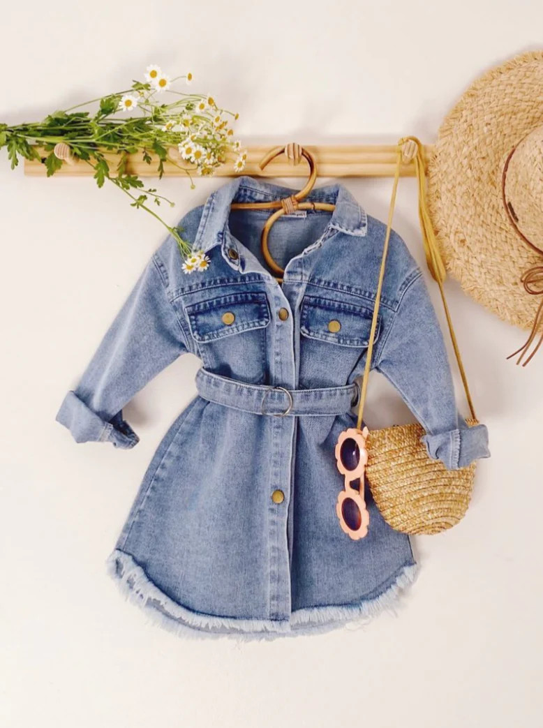 A Day In The Sun Belted Denim Dress | Mia Belle Girls